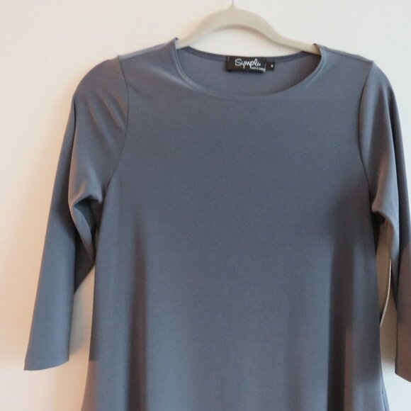 SYMPLI Trapeze Tunic 3/4 Sleeve Stretch Lagenlook in Melange Gunmetal US 4 NWT - Picture 3 of 13